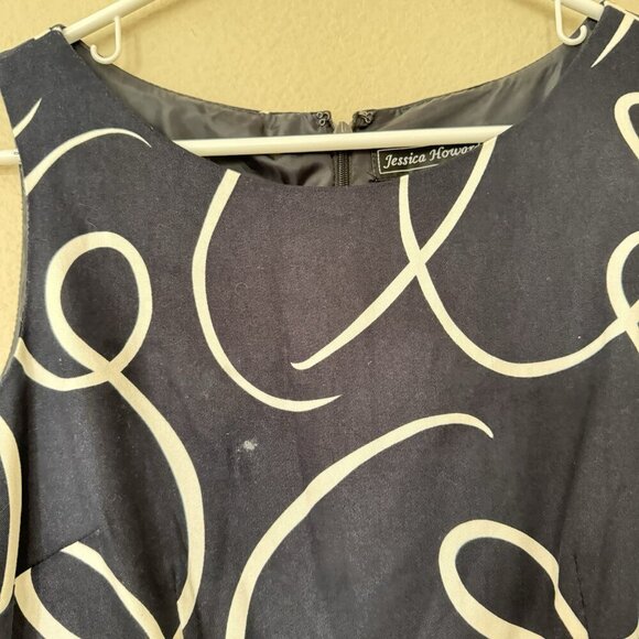 Jessica Howard Navy And White Dress Size 6 Yellow Bow At Waist Zip Closure - Picture 5 of 11